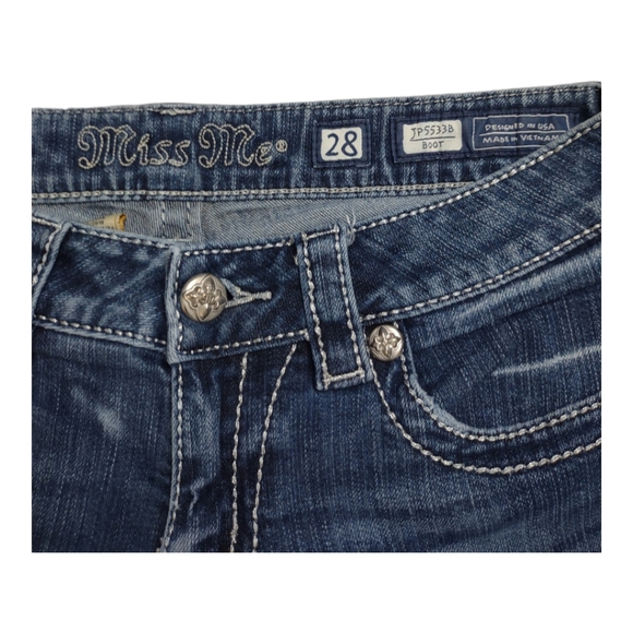 Miss Me Jeans JP5533B Boot Cut Size 28X28 DK 133 Cross Flap Pockets Low Rise - Picture 4 of 15